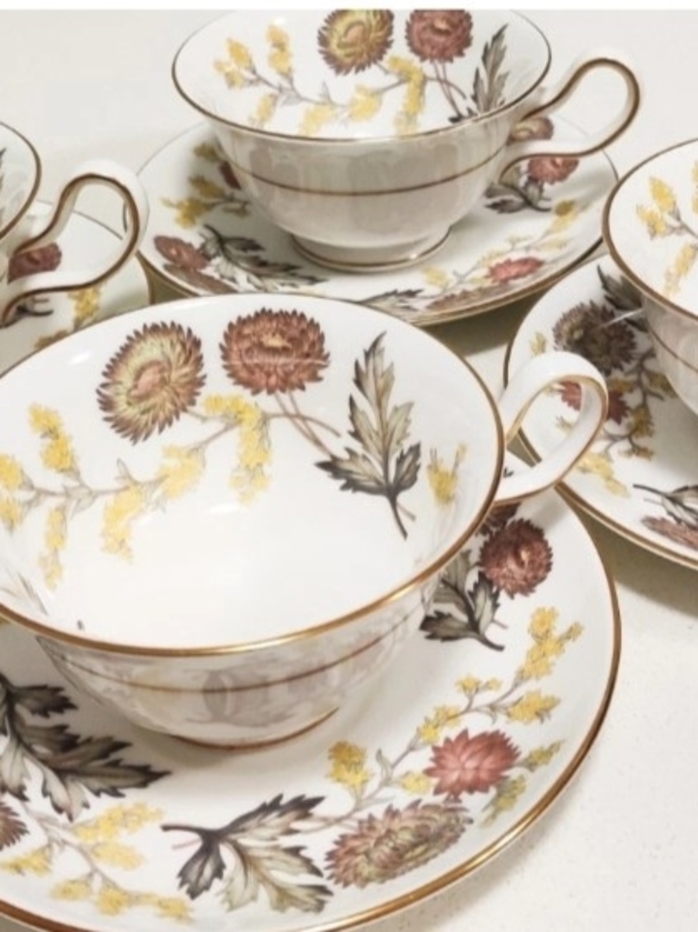 Vintage Wedgwood Lichfield Bone China Cup and Saucer Set Of 4 Peony Shape